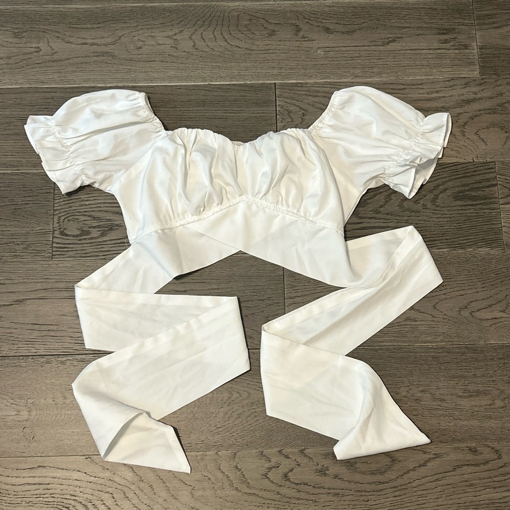 Shein small white puff sleeve crop top